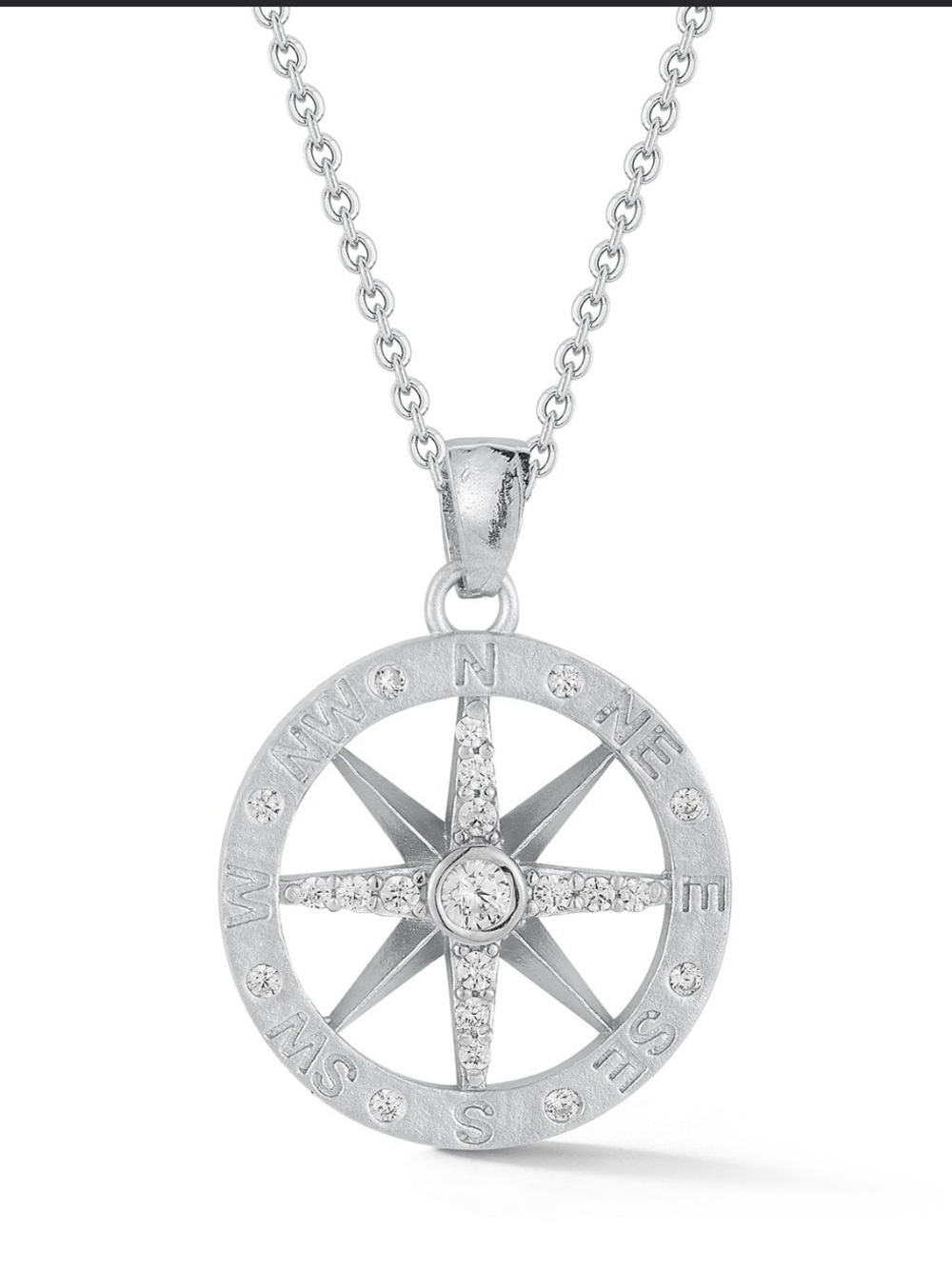 14k Gold Compass Rose Pendant Necklace with Diamond Accents